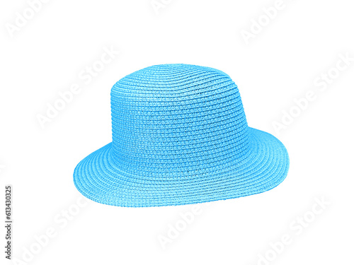 Blue vintage straw hat isolated PNG transparent