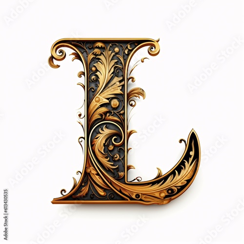 Gothic font letter l with black and gold trimming photo