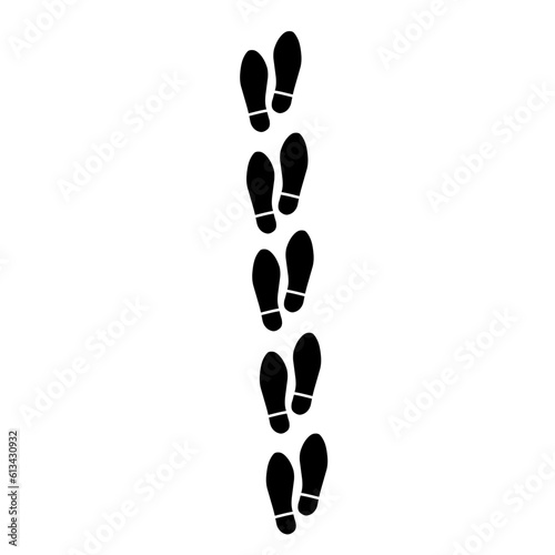 Silhouette of human footprints, vector illustration. Shoe sole mold. Foot prints, boots, sneakers. Barefoot icon effect.