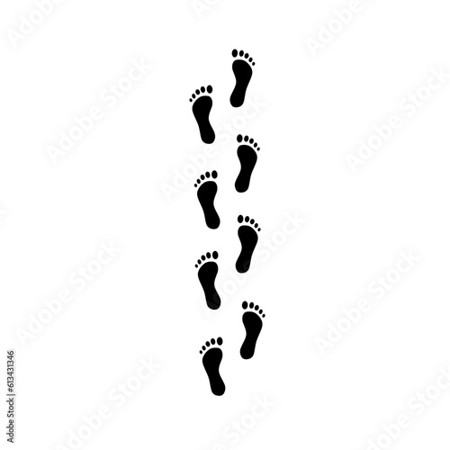 Silhouette of human footprints, vector illustration. Shoe sole mold. Foot prints, boots, sneakers. Barefoot icon effect.