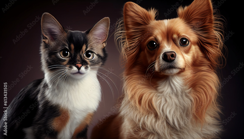 Lovely pet picture of a tiny dog and a cat, Generative AI Lovely pet picture of a tiny dog and a cat, Generative AI