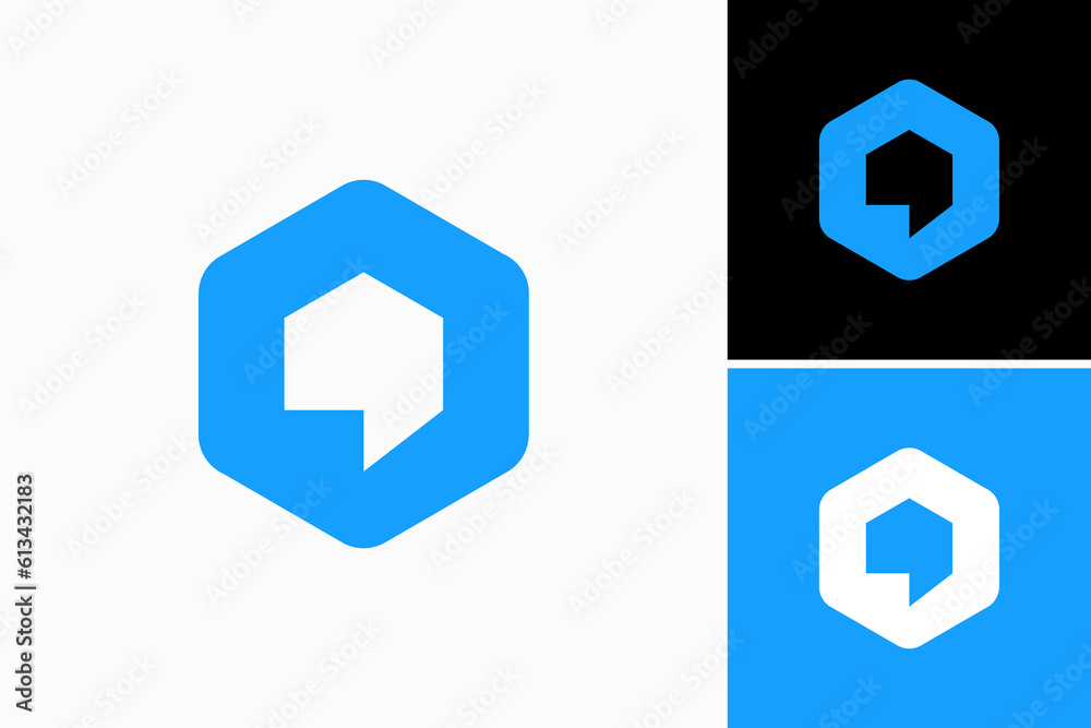home chat hexagon Vector Logo Premium