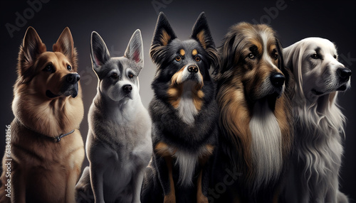 Group of dog puppies  Beautiful photo of several dog breeds relaxing  Generative AI