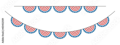 Patriotic bunting garland for USA independence day. Isolated vector and PNG. Transparent background.