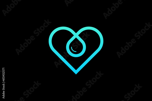 heart and water drop Vector Logo Premium