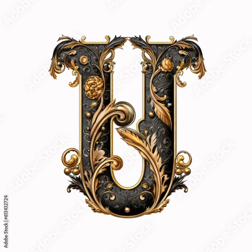Gothic font letter u with black and gold trimming photo