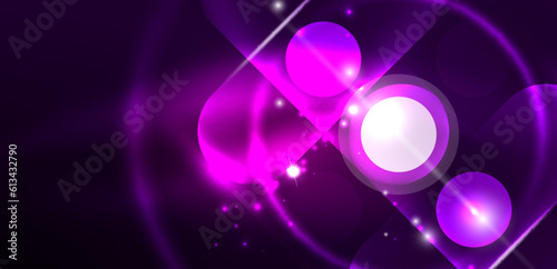 Abstract glowing neon light techno circles background
