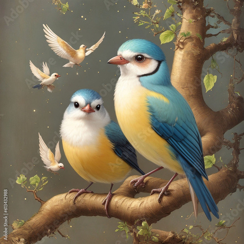 yellow and blue bird in a tree Generative AI