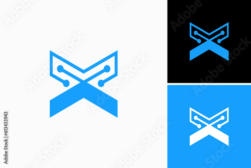 letter x with circuit board Vector Logo Premium