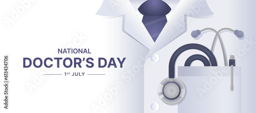 National doctor's day - Closeup stethoscope and pen in doctor's pocket vector design