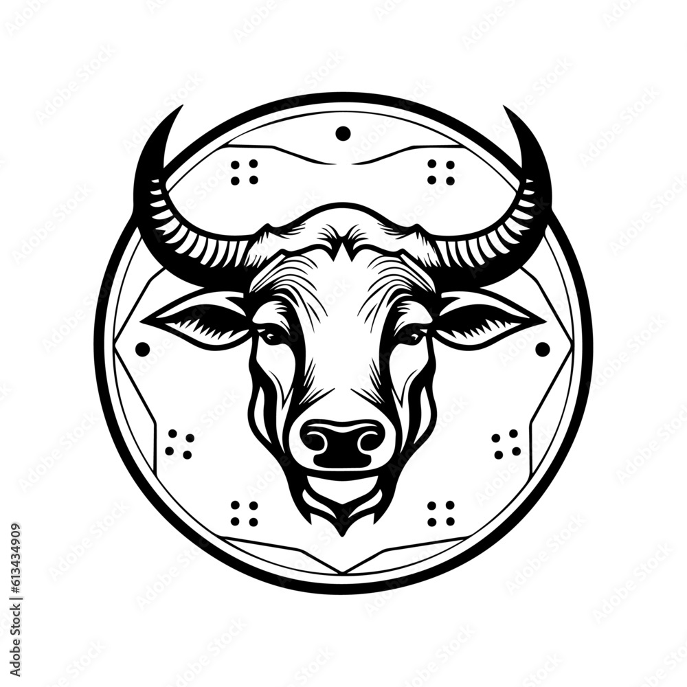 Obraz premium Cow head, vector art, black and white, isolated on white background, vector illustration.