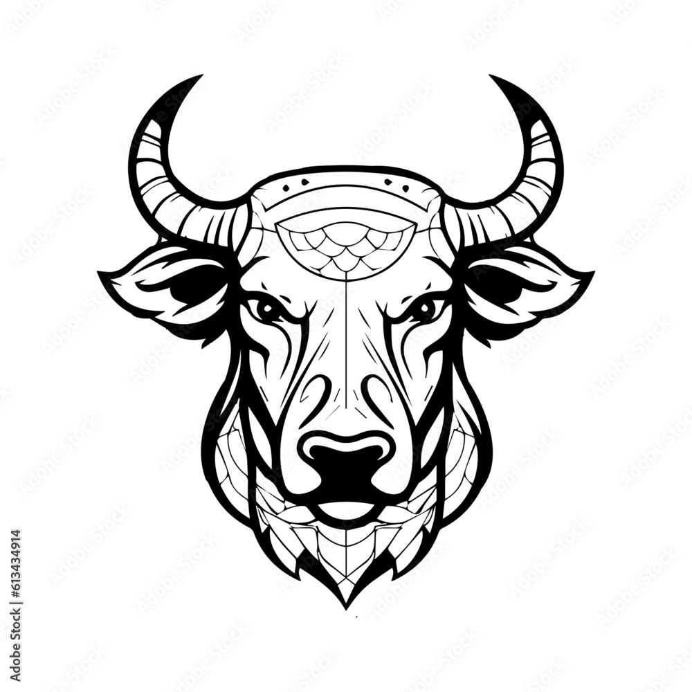 Cow head, vector art, black and white, isolated on white background, vector illustration. Cow head, vector art, black and white, isolated on white background, vector illustration.