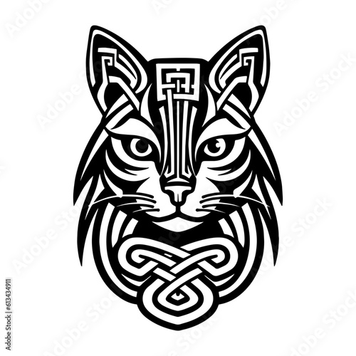 Ancient Celtic mythological symbol of cat, isolated on white background, vector illustration.