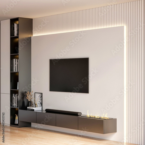 3d render modern tv wall decoration interior design inspiration