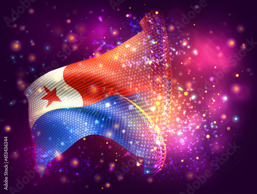 Chile, vector 3d flag on pink purple background with lighting and flares
