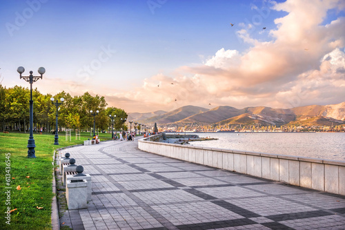 Embankment and sunny port, Blue Black Sea, Admiral Serebryakov Embankment, Krasnodar Territory, Novorossiysk
