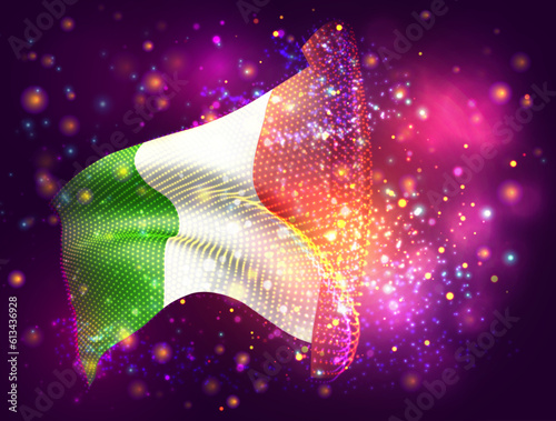 Italy, vector 3d flag on pink purple background with lighting and flares