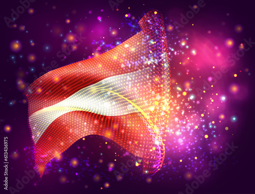 Austria, vector 3d flag on pink purple background with lighting and flares
