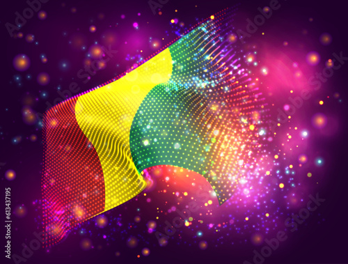 Guinea, vector 3d flag on pink purple background with lighting and flares