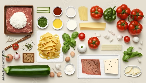 lasagna ingredients laid out individually