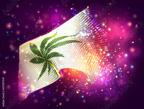 Сannabis, on vector 3d flag on pink purple background with lighting and flares