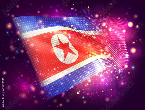Korea, vector 3d flag on pink purple background with lighting and flares