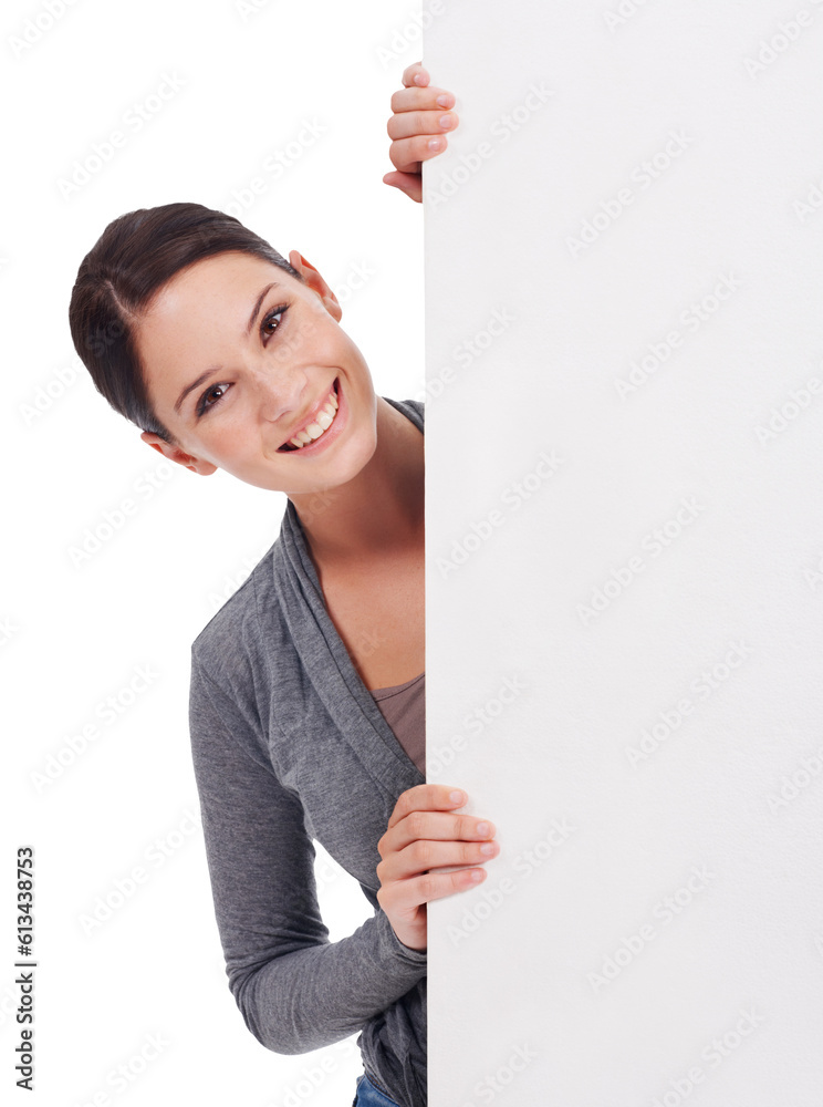 Isolated woman, behind billboard and portrait with mockup space, smile and vote by transparent png background. Young entrepreneur, businesswoman and poster for promo, opinion and mock up with sign Isolated woman, behind billboard and portrait with mockup space, smile and vote by transparent png background. Young entrepreneur, businesswoman and poster for promo, opinion and mock up with sign