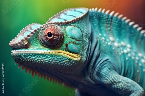 Green colored chameleon close up © KAMAPAN