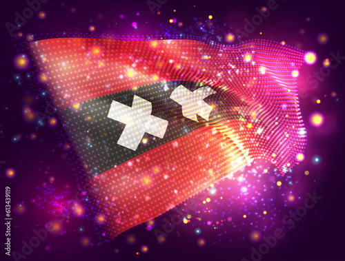Amsterdam, vector 3d flag on pink purple background with lighting and flares