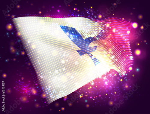 Yen, on vector 3d flag on pink purple background with lighting and flares