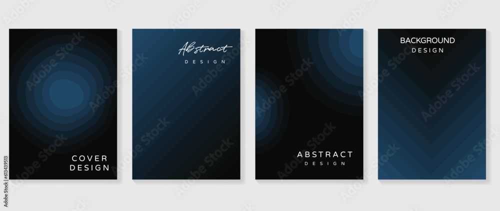 Gradient design background cover set. Abstract dark gradient graphic with geometric shapes, circle, layers. Futuristic business cards collection illustration for flyer, brochure, invitation, media.