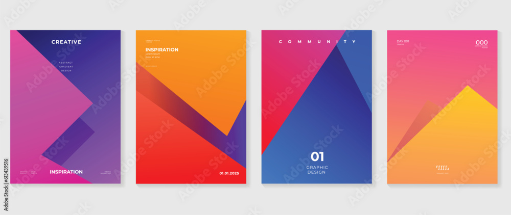 Gradient design background cover set. Abstract gradient graphic with geometric shapes, squares, polygon. Futuristic business cards collection illustration for flyer, brochure, invitation, media.