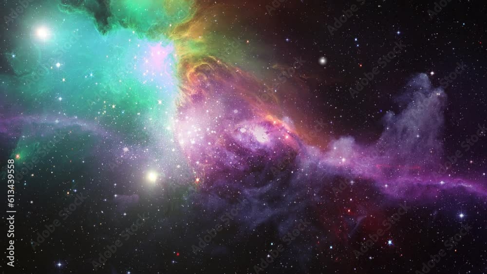 rainbow nebula and stars in space