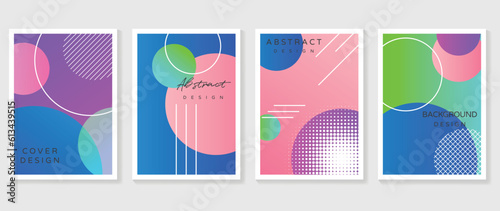Gradient design background cover set. Abstract gradient graphic with geometric shapes, circle, line, halftone. Futuristic business cards collection illustration for flyer, brochure, invitation, media.
