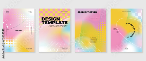 Modern y2k design background cover. Abstract gradient graphic with sparkles, star, halftone. Aesthetic business cards collection illustration for flyer, brochure, invitation, social media, poster.