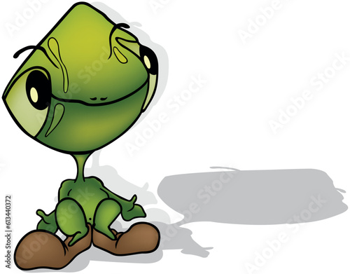 Funny Green Extraterrestrial with a Big Head and Big Eyes