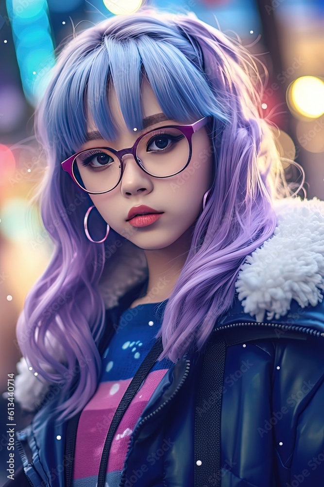 cute Asian girl dress in causal clothes wearing eyeglasses, Generative Ai