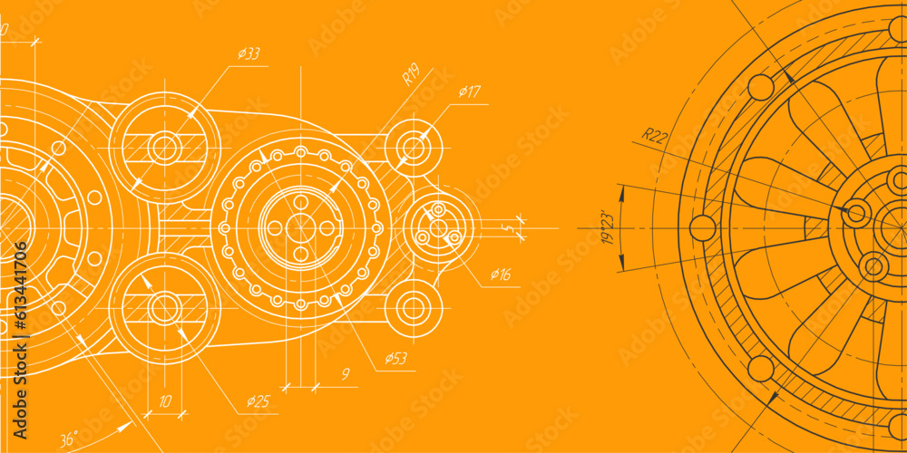 Technical Drawing Header Image Technical drawing .Mechanical Engineering background .Technology banner ...