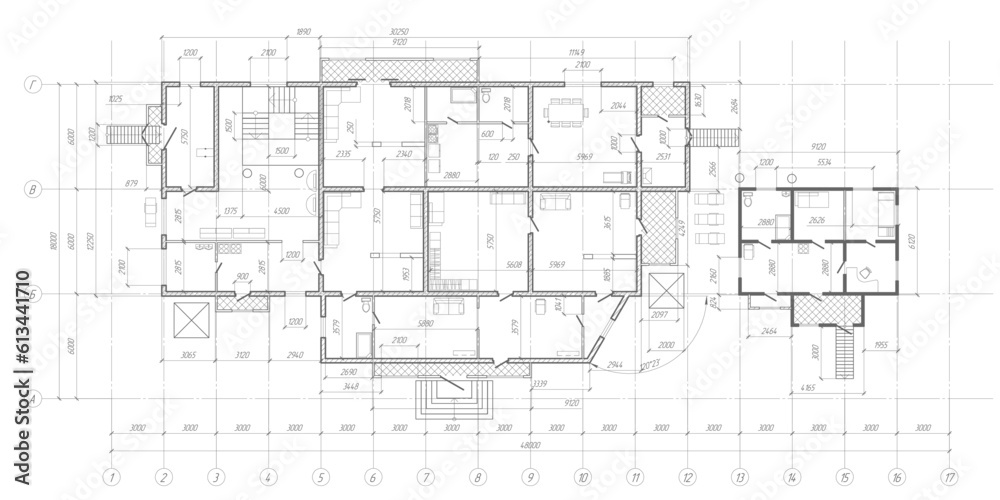Architectural plan .House plan project .Engineering design .Industrial construction of houses .Vector illustration .