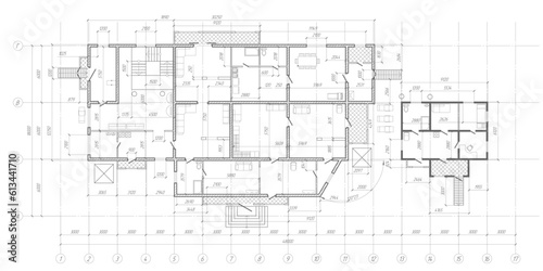 Architectural plan .House plan project .Engineering design .Industrial construction of houses .Vector illustration .