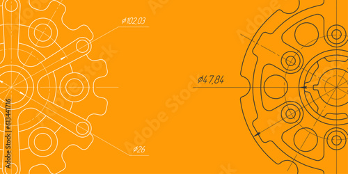 Gears.Mechanical Engineering background .Technical drawing .Vector illustration .