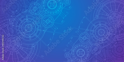 Technology background .Technical drawing of gears .Engineering concept.Rotating mechanism of round parts .Vector illustration.