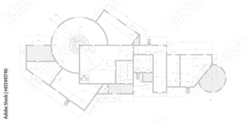 Obraz Architectural plan .House plan project .Engineering design .Industrial construction of houses .illustration.