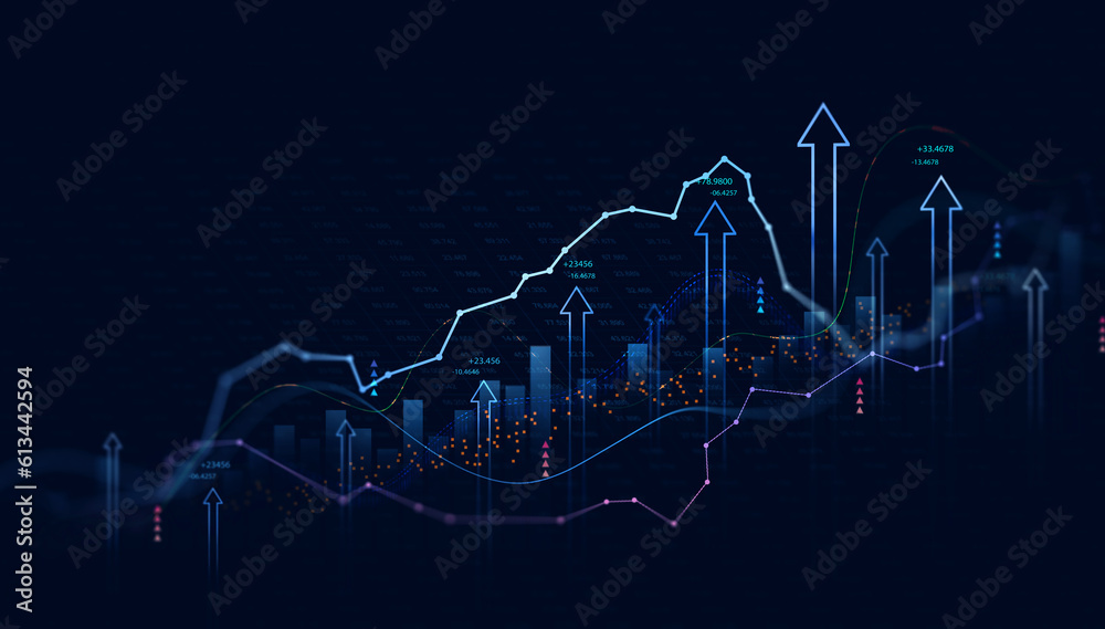 Digital data financial investment and trading graph chart. Digital data financial investment and trading graph chart.
