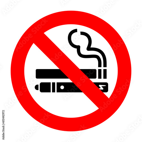 No smoking no vaping sign. Forbidden sign icon isolated on white background vector illustration. Cigarette, vape and smoke and in prohibition circle.