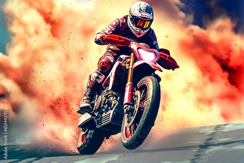 Extreme Athlete in Sport Motorcycles Race - Thrilling Speed and Adrenaline Rush, Generative Ai