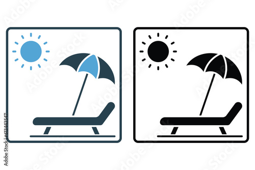 Sunbed icon. icon related to sea, summer. Contains icons beach, sun, chair, relaxation. Solid icon style design. Simple vector design editable