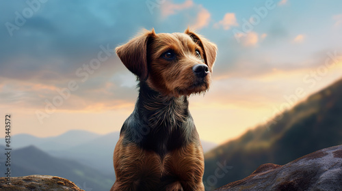 A terrier cute dog looking at a great view