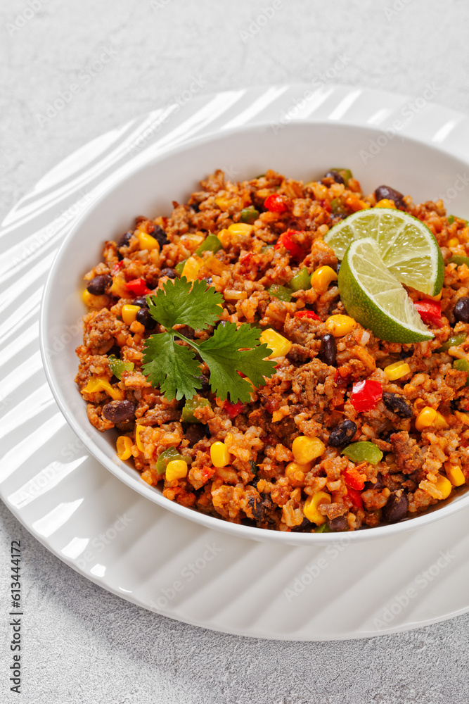 Mexican ground beef casserole with rice, beans Mexican ground beef casserole with rice, beans