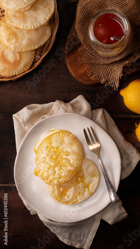 Seadas, fried dessert from Sardinia. Typical dish from Sardinia, make with pastry, cheese and honey